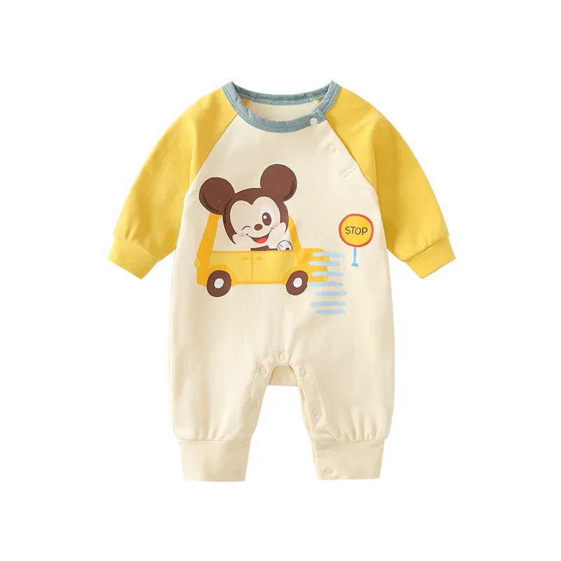 

MINISO Mickey Car Newborn Baby Boy Spring Long Sleeve Onesie Infant Clothes Soft Cotton Cute 0-12 Months Bodysuits Jumpsuit