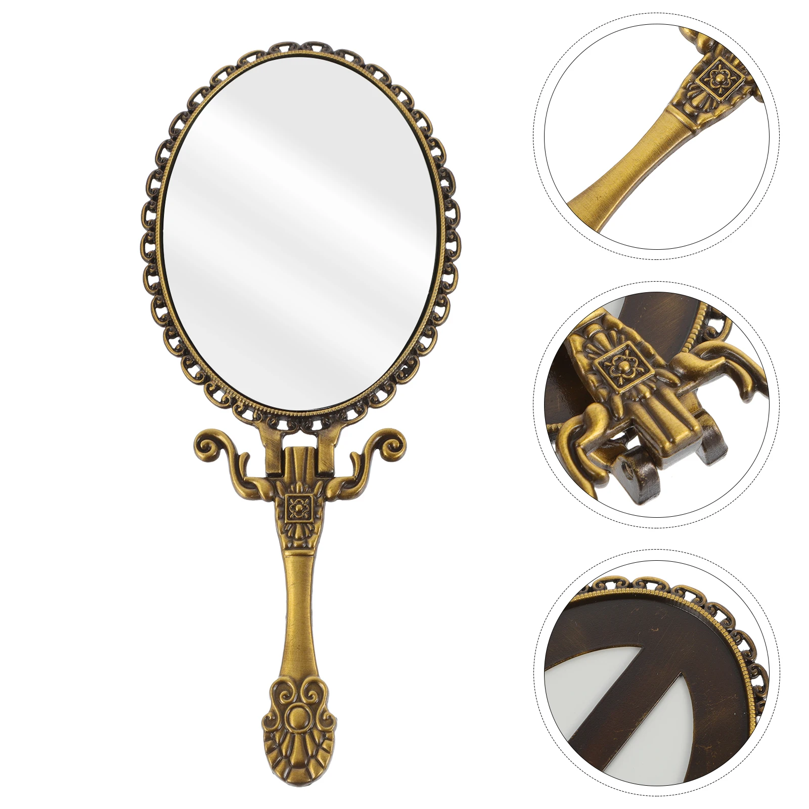ハンドヘルド化粧鏡ハンドル付き亜鉛合金コンパクトトラベルバニティレトロポータブル適切な女性の誕生日ギフト