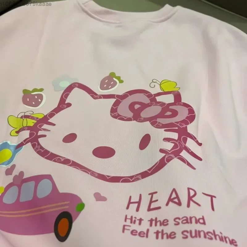 Hello Kitty Sweet Style Fashion Pullovers Korean Style Fashion Casual Versatile Round Neck Tops Y2k Cute Pink Loose Sweatshirt