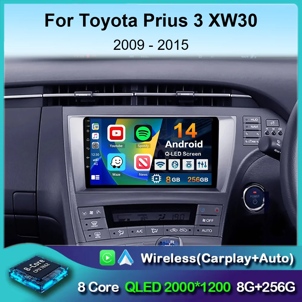 

Автомобильный радиоприемник Carplay Android 14 для Toyota Prius 3 XW30 2009-2015 LHD RHD Мультимедийный видеоплеер Навигация GPS Стерео головное устройство