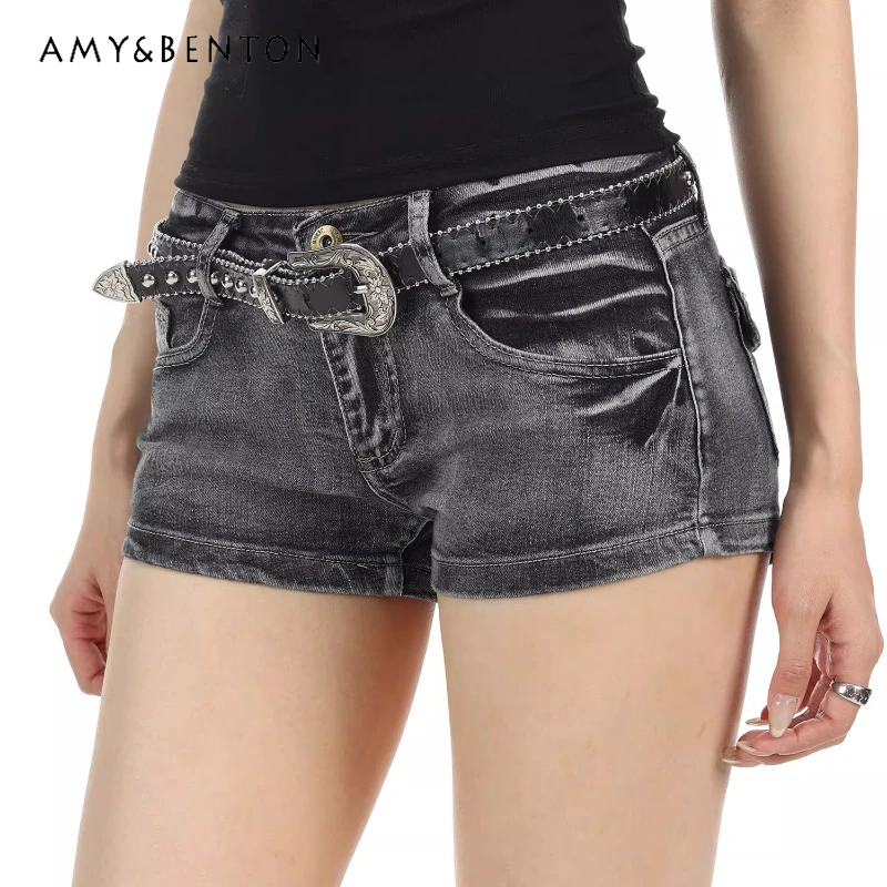 

Sweet Cool Sexy Hot Girls Women's Clothing 2026 Summer New Retro Design Low Waist Tight Hip Wrap Thin Versatile Shorts Ladies