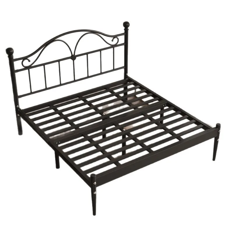 

#@Modern Durable Metal Bed Frame with Full-Size Slats Wooden Headboard & Footboard for Box Spring for Home or School Bedroom Use