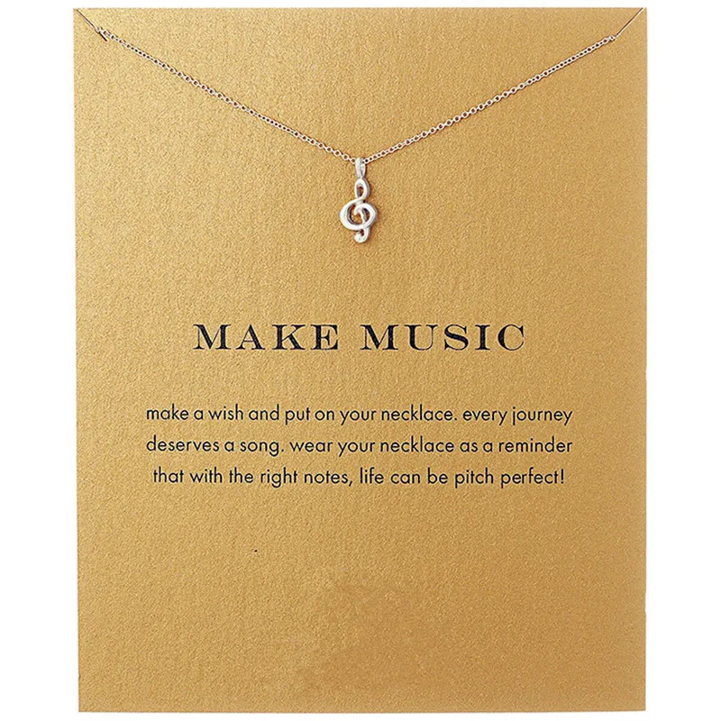 New Trendy Silver Gold Color Alloy Make Music Wish Card Pendant Necklaces for Women Girl Fashion Jewelry Dropship