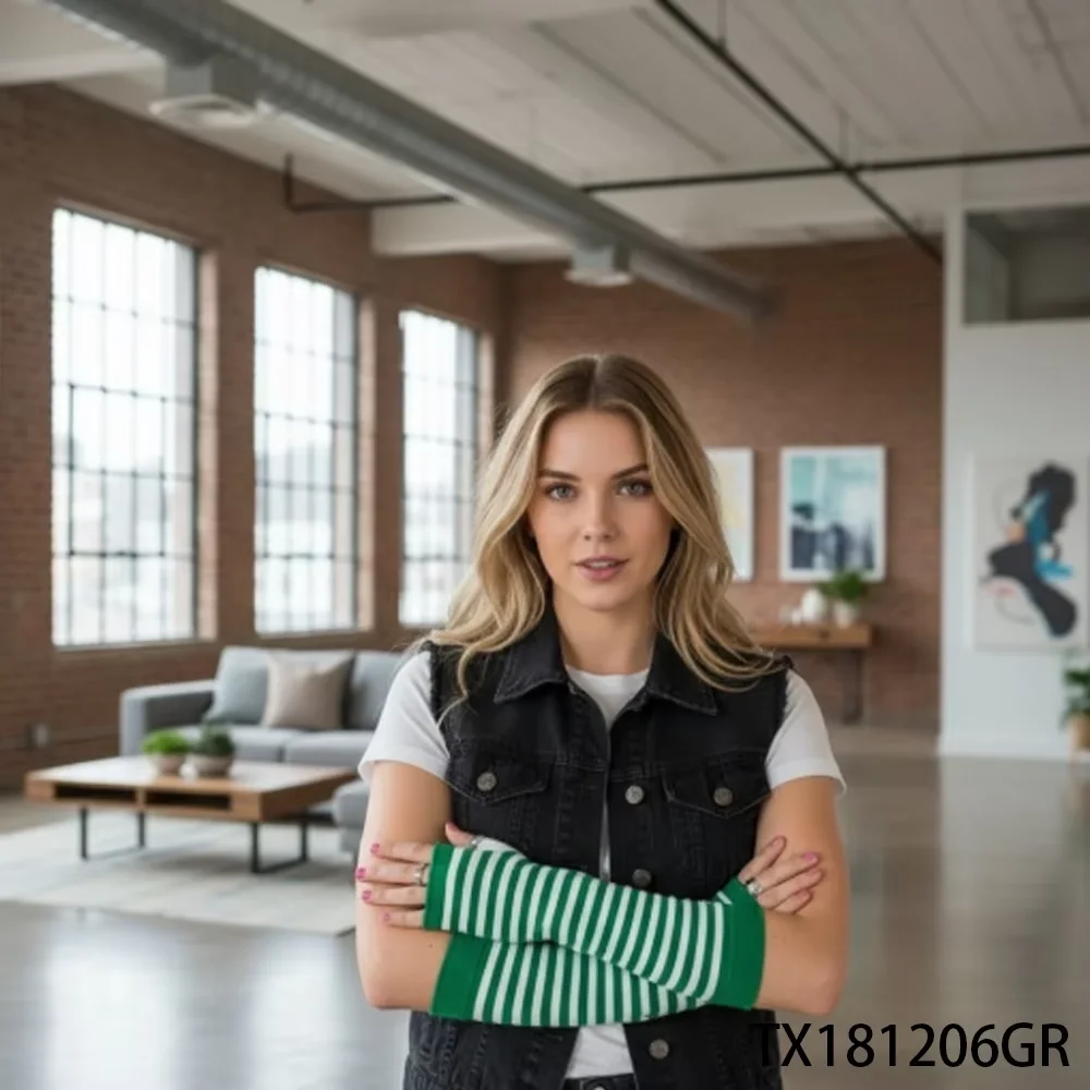 PESENAR Guanti senza dita a righe verdi e bianche per il giorno di San Patrizio - Accessorio novità per il festival irlandese