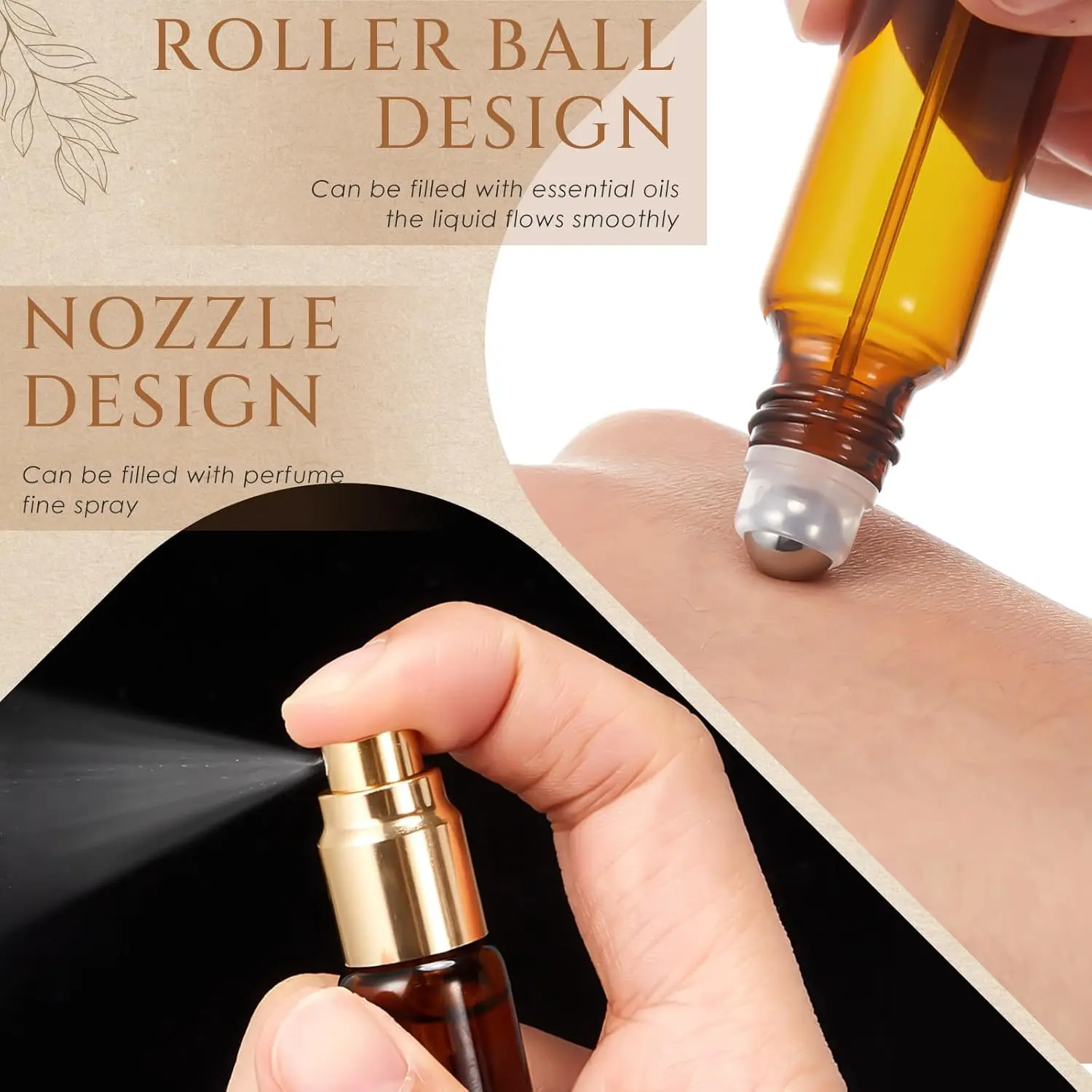 20 Stück 2-in-1 Parfüm-Rollflaschen 10ml Reise-Parfümflasche Nachfüllbare Auslaufsichere Ätherische Öl-Flaschen mit Nachfüllwerkzeug-Set – Detail 3