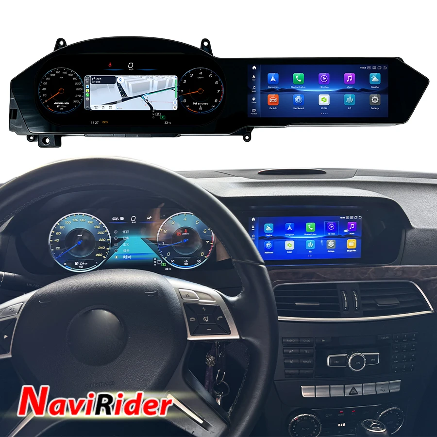 For Benz C Class W204 2011-2014 Dual Screen Android Radio Dashboard Panel Wireless Carplay Multimedia Player Navigation Stereo