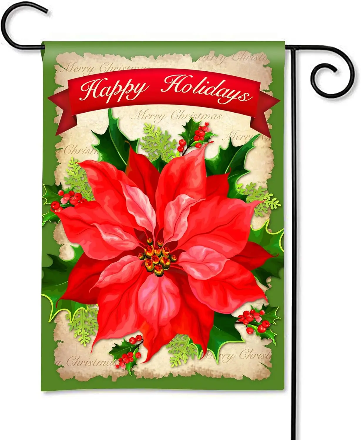 Texupday Happy Holiday Poinsettia Christmas Flower Decoration Double Sided Winter Garden Flag Outdoor Yard Flag 12