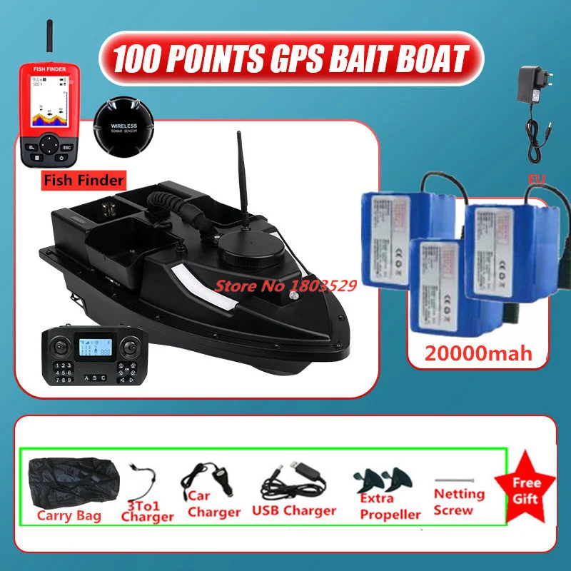 4PCS Hopper 100 Position Point GPS Fishing Bait Boat Intelligent Cruise 7 Colorful light Remote Control Bait Boat 4 Bait Tank To