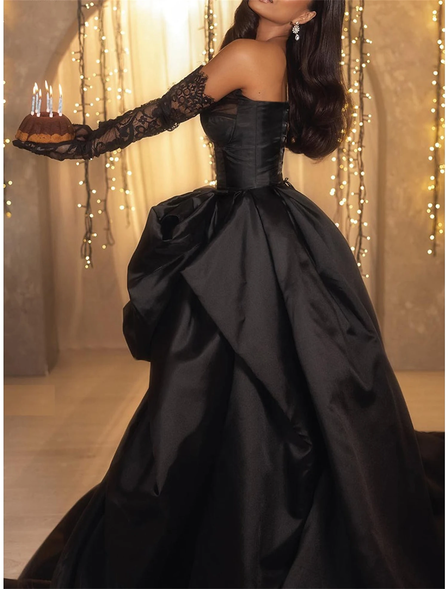 Black Sweetheart Satin Sleeveless Ball Gowns Gold Dress Women Elegant Party Robe Soiree De Luxe customized Long Dresses Evening