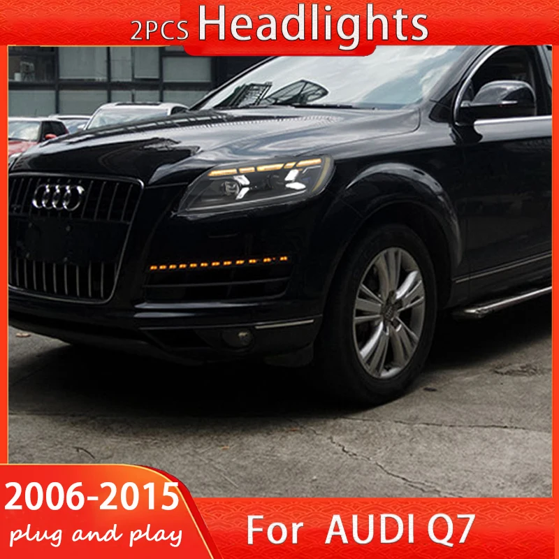 

Автомобильная фара для фар AUDI Q7 2006-2015, светодиодная модификация Q8 DRL, линза проектора ближнего и дальнего света, автоаксессуары в сборе
