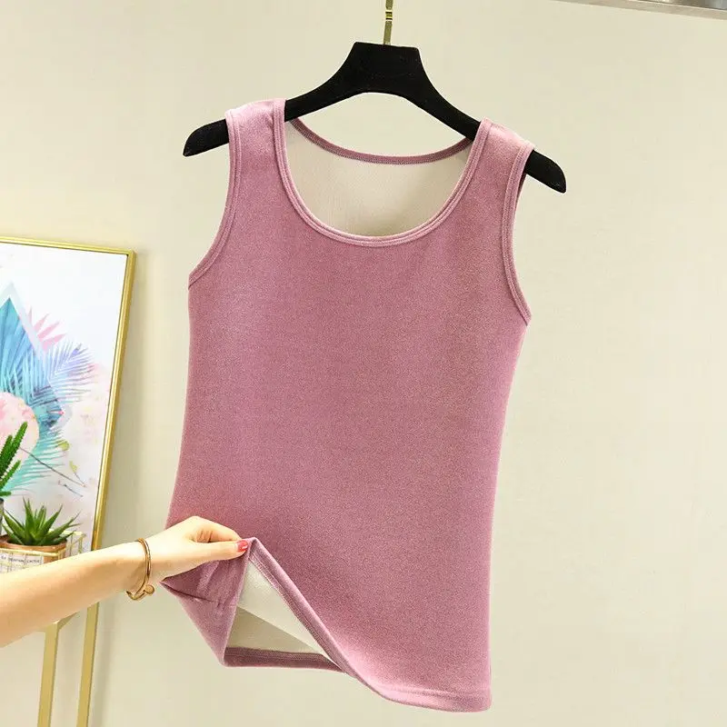 Thermal Underwear Vest Women Winter Sleeveless Elastic Velvet Slim Fitting Camisole Solid Casual Plush Thickened Bottoming Vest