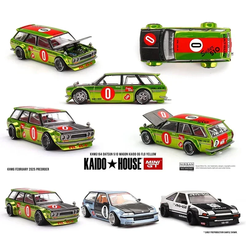 

PreSale KHMG 164 1:64 510 Datsun Wagon 0G FLO YELLOW Openable Hood Diecast Car Model Kaido House MINIGT