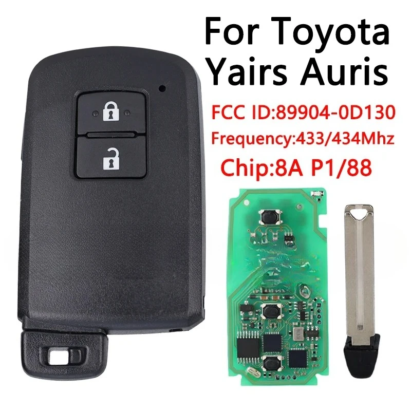 Untuk Toyota Yaris Auris Smart Key 2 Tombol BA7EQ P1 88 DST-AES Chip 433MHz 89904-0D130 keyless start