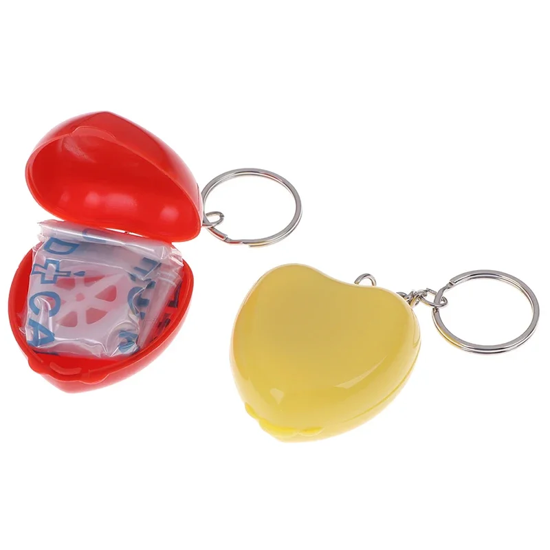 Print logo CPR Mask KeyChain Mouth To Mouth Rescue Shields In Mini Heart Box Red Cpr Face Mask First Aid Kit Portable