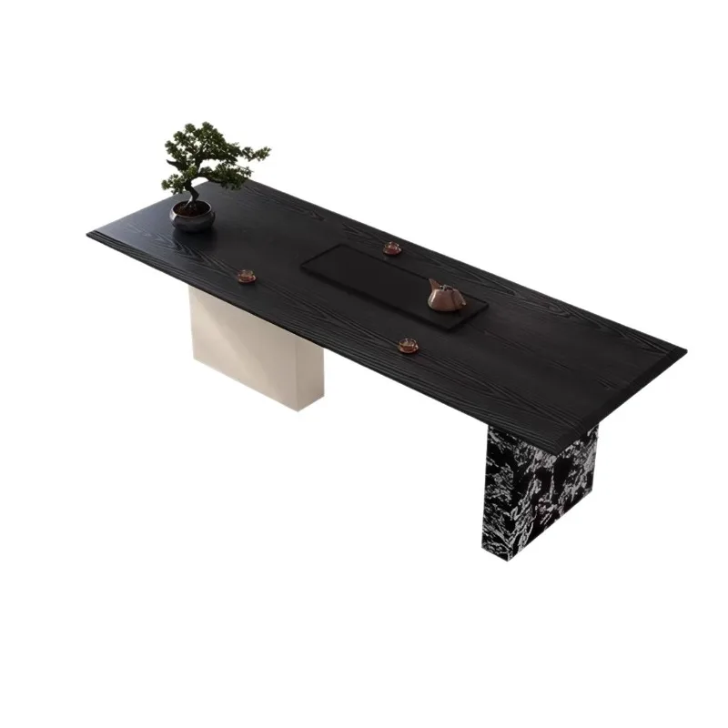 Italian minimalist solid wood tea table and chair combination, modern minimalist light luxury office villa