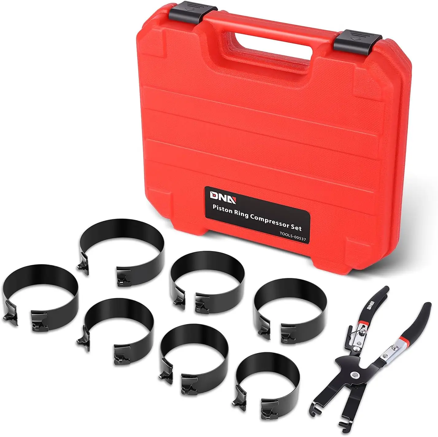 

Engine Piston Ring Compressor Set with Pliers and 7 Rings (2-7/8" - 4-5/8") for Car, Truck, Motorcycle Installation Kit