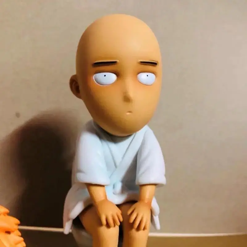 One Punch Superman GK Toilet Saitama Sitting Position Saitama Teacher Bald Doll Model Doll Machine Desktop Ornament