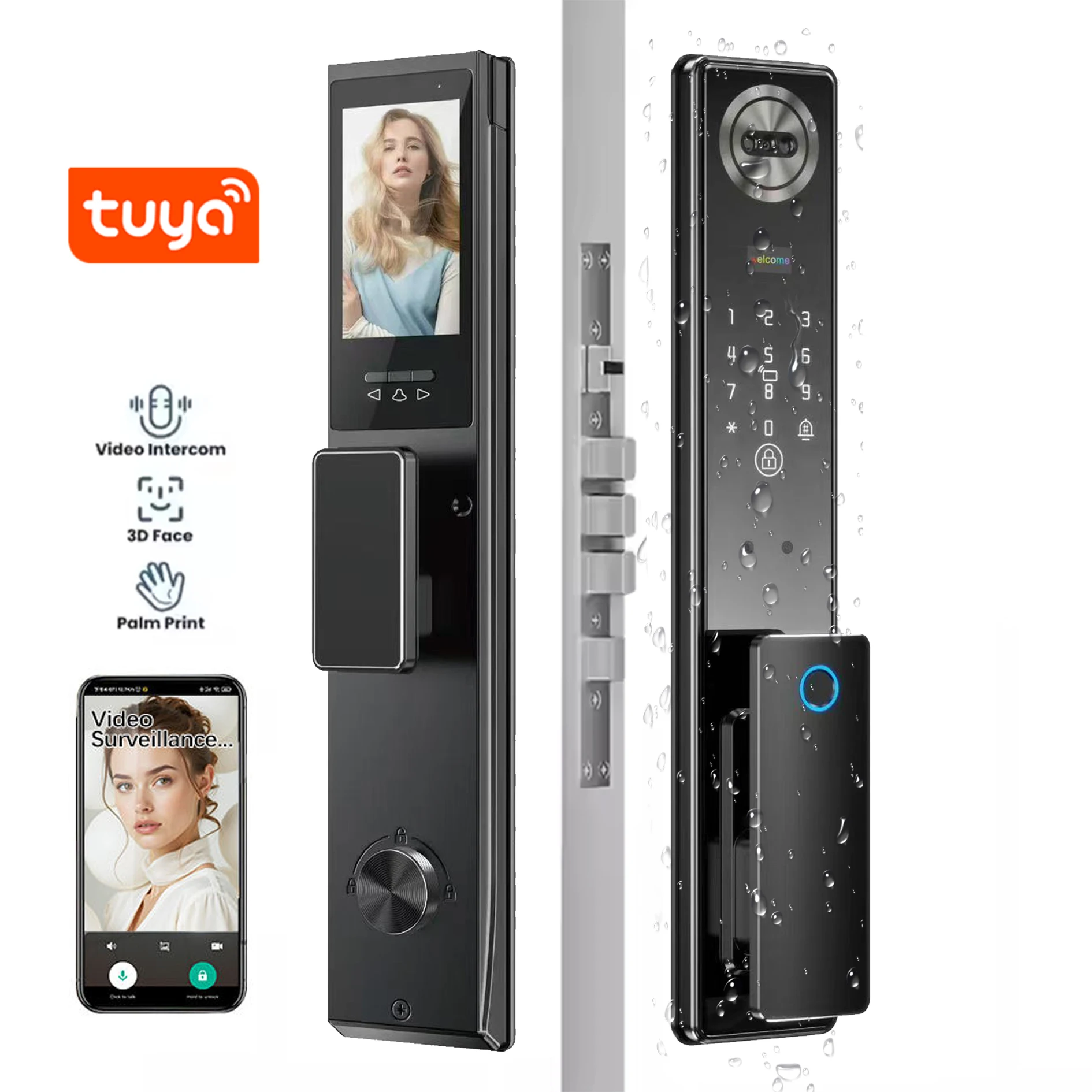 Surveillance Anti-Theft Door Palm Tuya Wifi Video Intercom Smart Lock 3D Facial Recognition Lock-Anti-Peeking Digital Door Lock