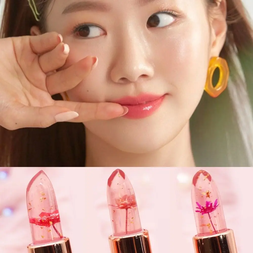 

Non-stick Cup Temperature Color Changing Lip Blam Edible Gold Foil Waterproof Jelly Flower Lipstick Long Lasting Transparent