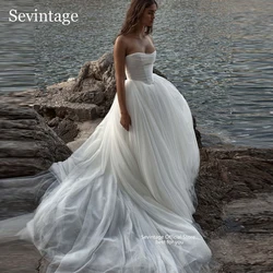 Sevintage Ivory Tulle Wedding Dresses Sleeveless A-Line Beach Wedding Gowns 2025 Sweetheart Formal Bridal Gowns Women Customized