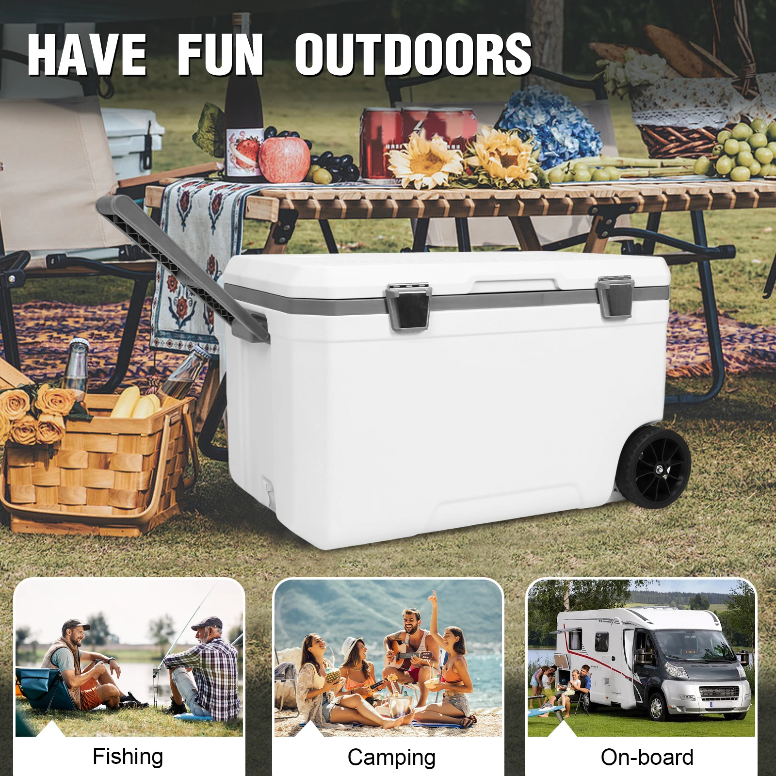 

70L Portable Car Wheel Insulator Plastic Cooler Box 30 Percent Lighter Than Rotomolded Ice Chest Box with Handle for BBQ Camping