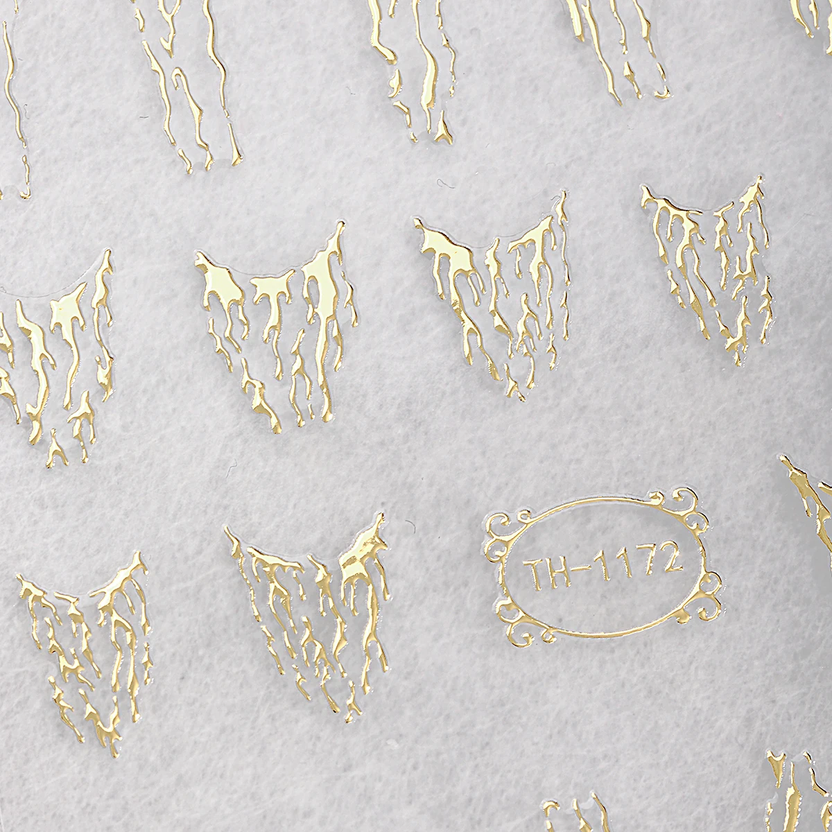 Pegatinas para uñas con líneas de rayas doradas y Metal 3D, diseño deslizante Irregular Y2K, calcomanía autoadhesiva francesa para decoración de uñas