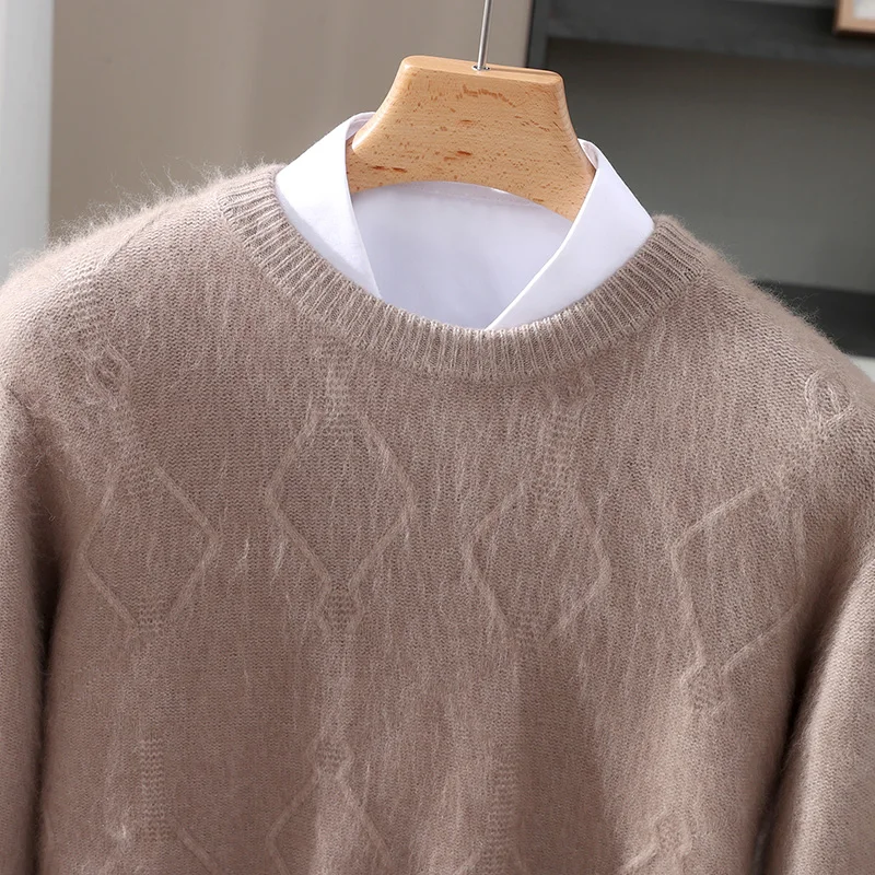 

Men's 100% Pure Mink Fur Cashmere Sweater, Round Neck Pullover, Knitted Long Sleeve Mink Fur Top for Autumn And Winter