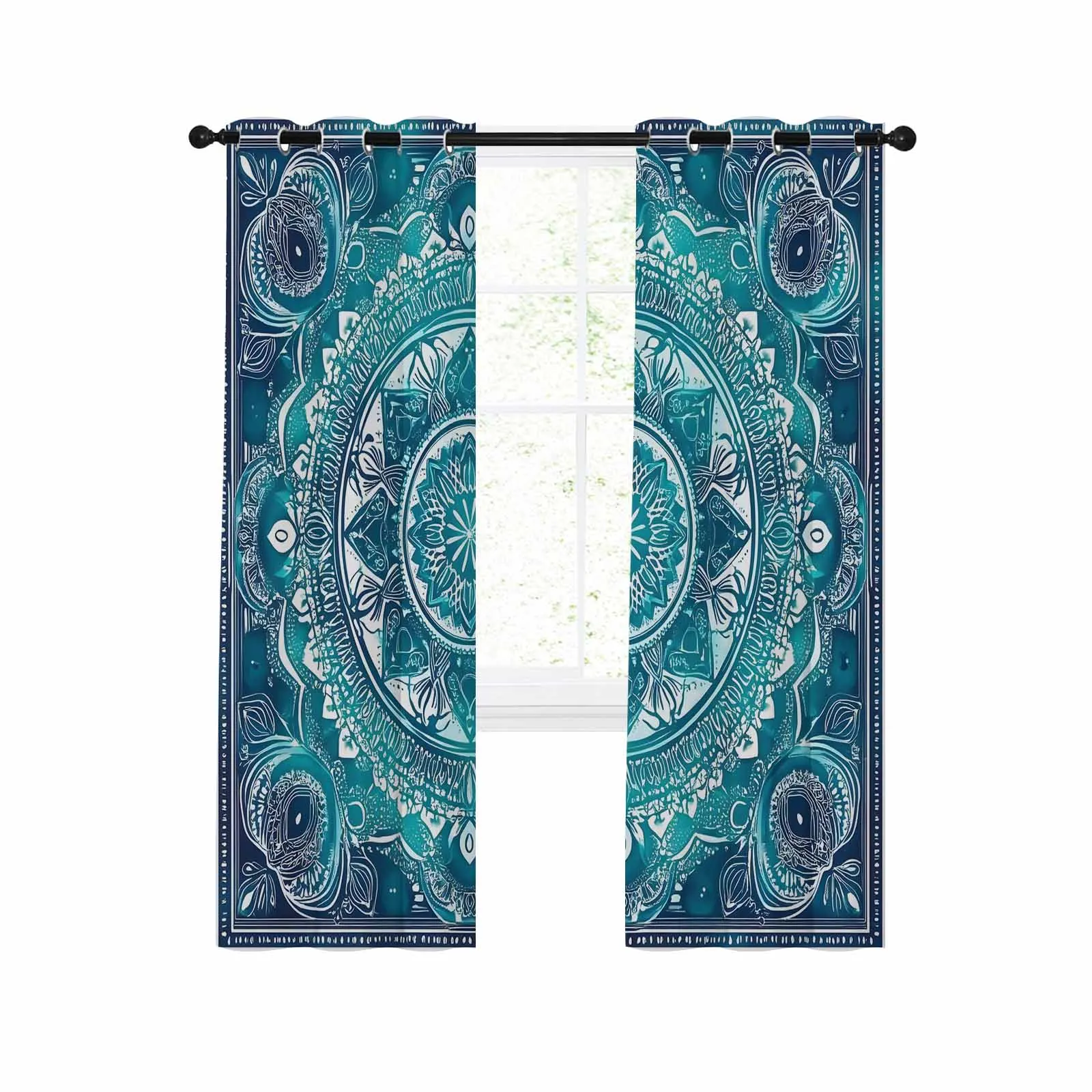 

Retro National Blue Style Large Curtains For Living Room Window Curtain Bedroom Kitchen Balcony Gazebo Curtain Room Divider