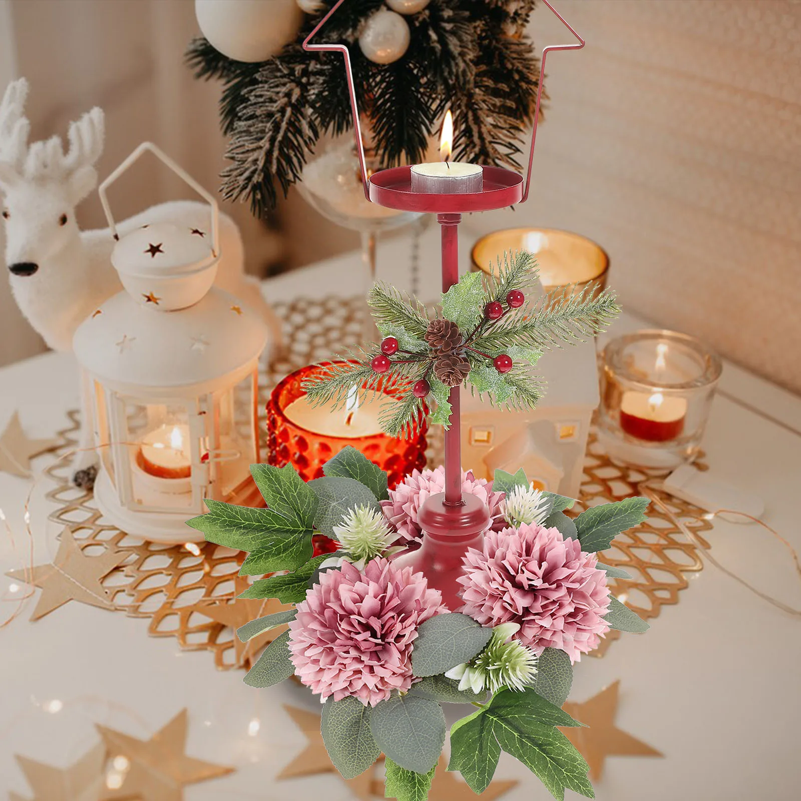

Candlestick Wreath Garland Floral Wedding Artificial Silk Flower Decor Home Photography Props Rustic Table Centerpiece