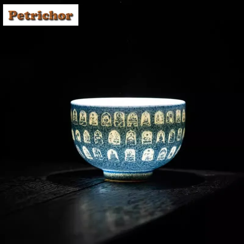 

120 мл сине-белая каменная пещера, чайная чашка «Тысяча Будды», ретро чайная чаша, пара чая, ароматическая чашка для дегустации чая, чашки Jianzhan Master