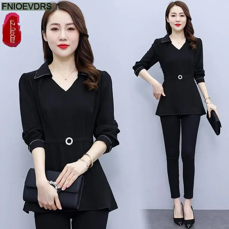 Loose Clothes Women 2024 Autumn Winter Elegant Office Lady Bling Button Shirts Black Retro Vintage Tunic Peplum Tops Blouses