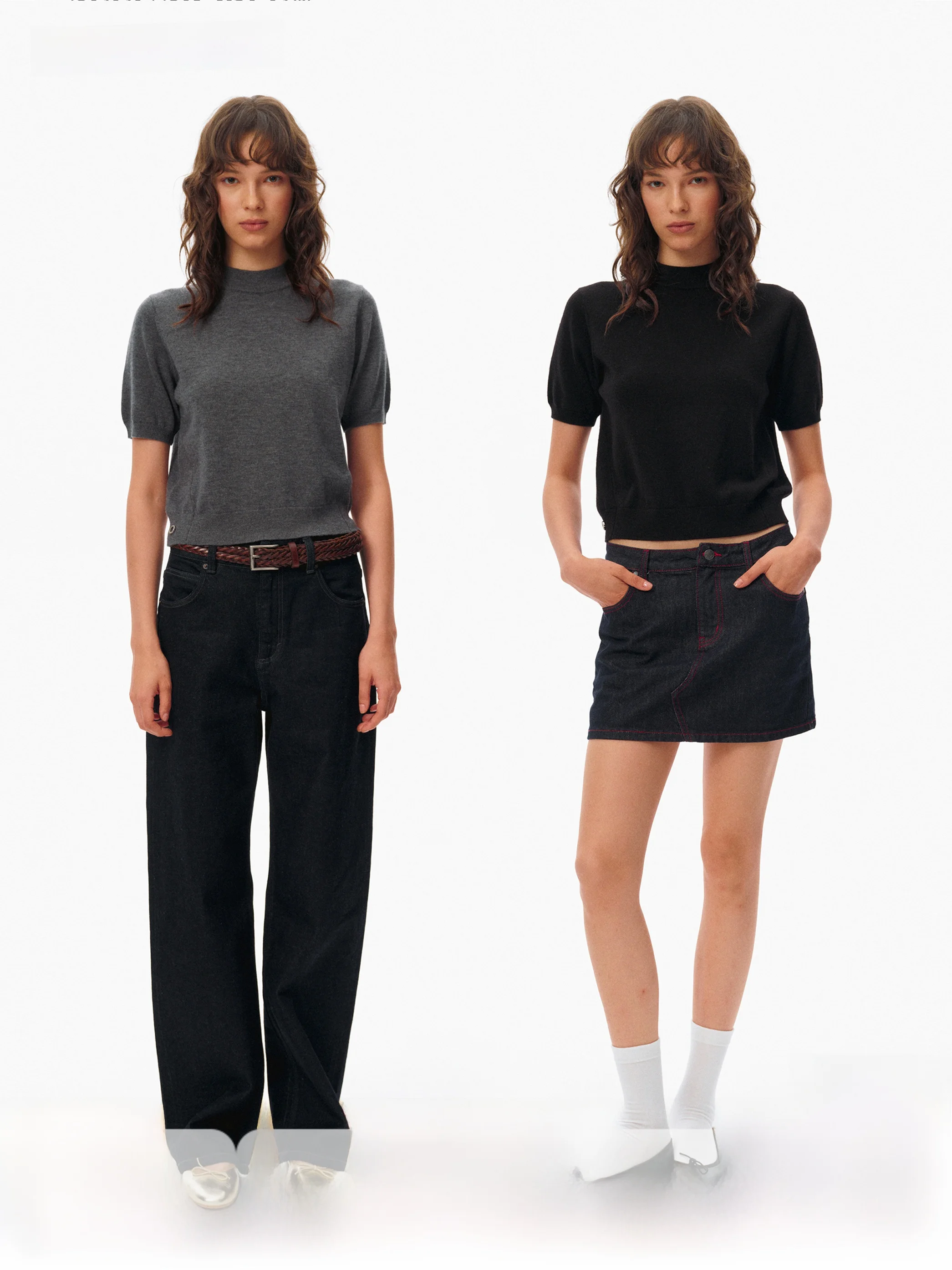 

SEEKSIMPLE 00 Wool Knitted ort Sve High Collar irt Ele Lady's Commute Sle Straight Cut Button Detail Woolen Top