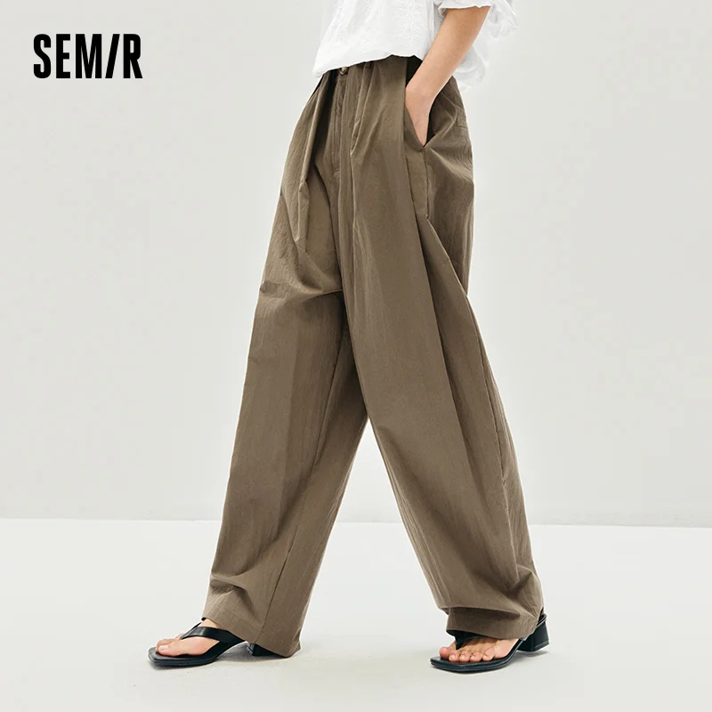 Semir Women Pants Textured Loose Curved Long Casual Fashion Clothes for Woman Textured Fabric Loose Curved Fit Elastic Waist