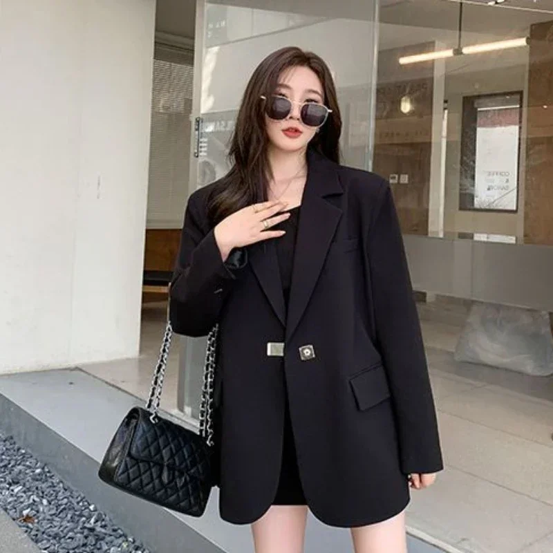 

Coats for Women Black Loose Jacket Dress Blazer Woman Outerwears Long Clothes Solid Over 2024 New Collection Sale Modern Bags In