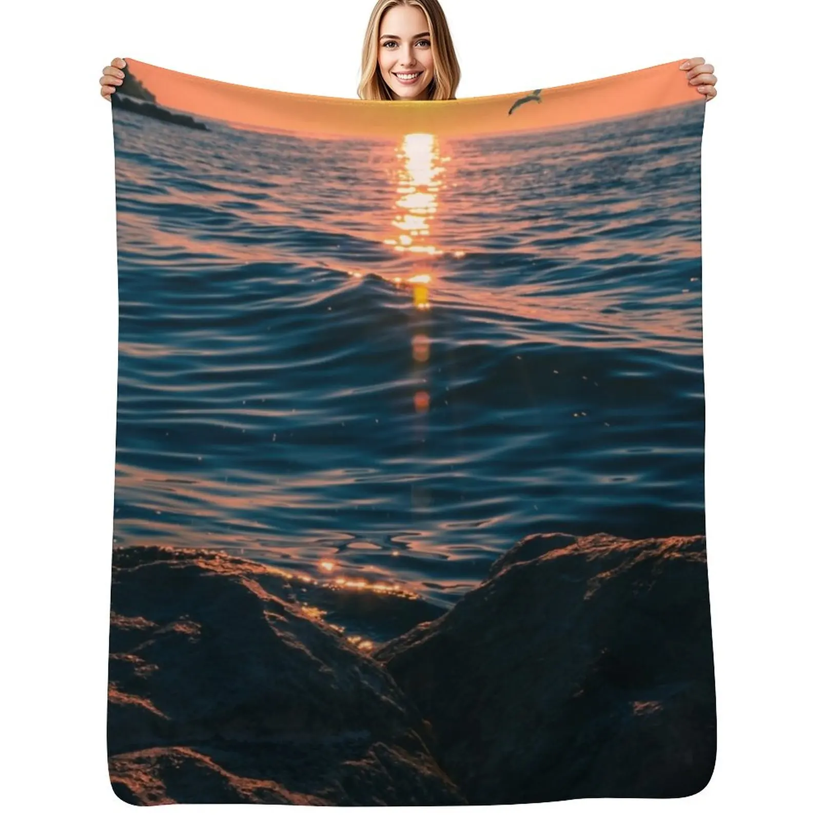 

Calm Ocean View Throw Blanket Cozy Sofa Blanket for TV Watching Napping