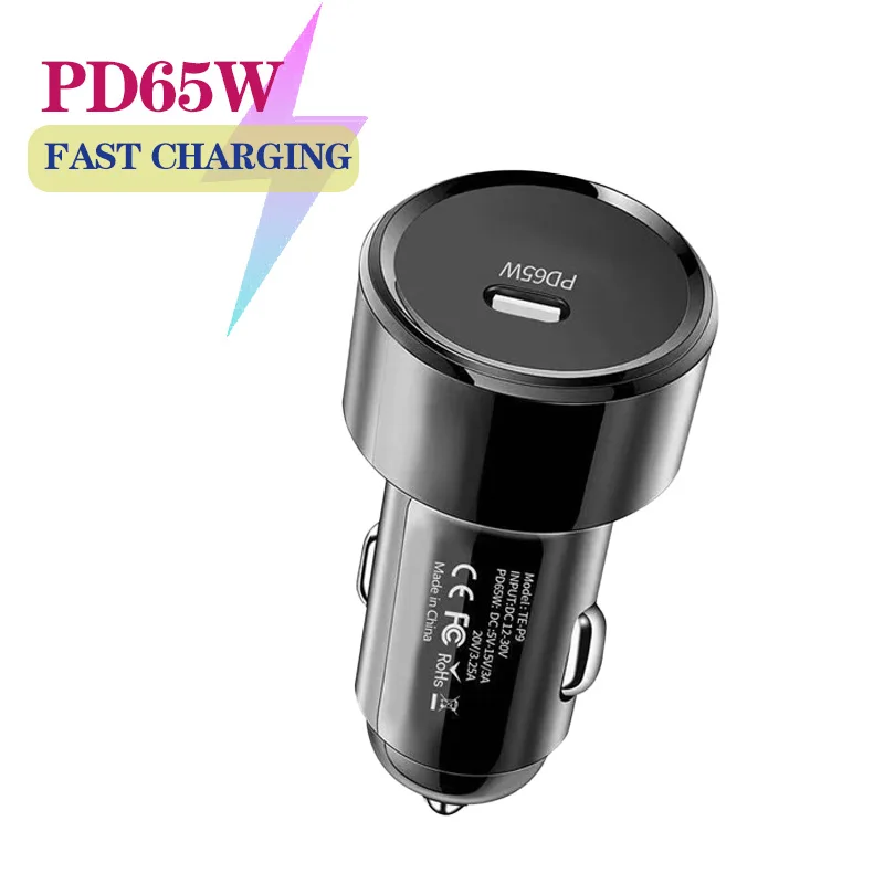 

PD 65W 1Port USB car charger QC 3.0 car phone charger for HUAWEI iPhone Samsung Xiaomi fast charging cigarette lighter adapter