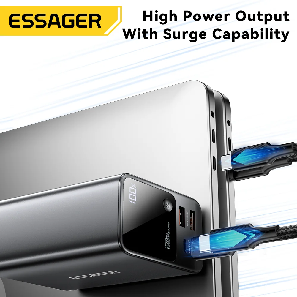 Essager 27000mAh 220W PD QC3.0 Fast charging Large battery capacity Power Bank For iPhone16 15 14 pro Xiaomi Laptop Macbook