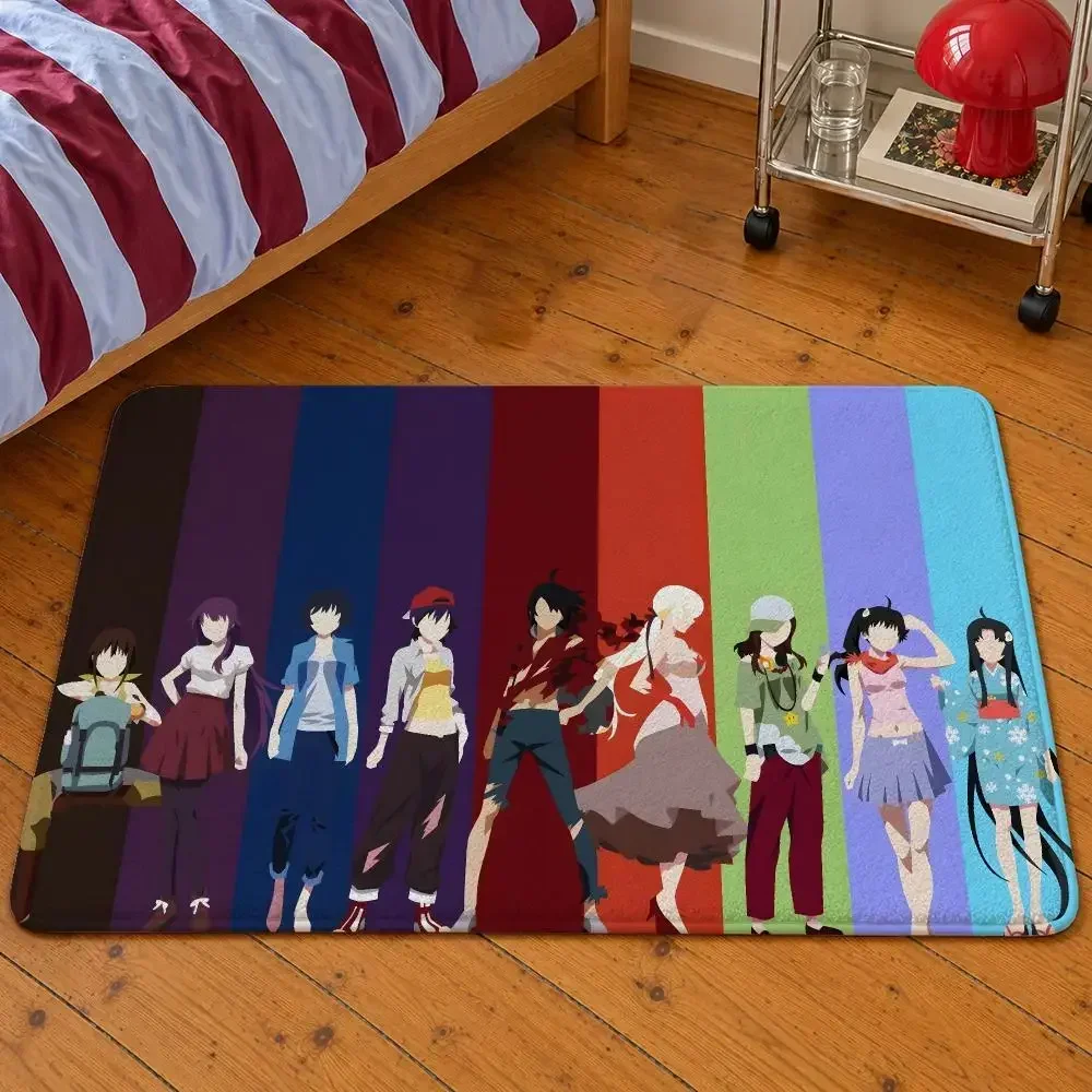 Floor Meme Mat Anime Soft Bakemonogatari Flannel Entrance Doormat Non-Slip Washable Rug Bedroom Hitagi Kitchen Koyomi Home Decor