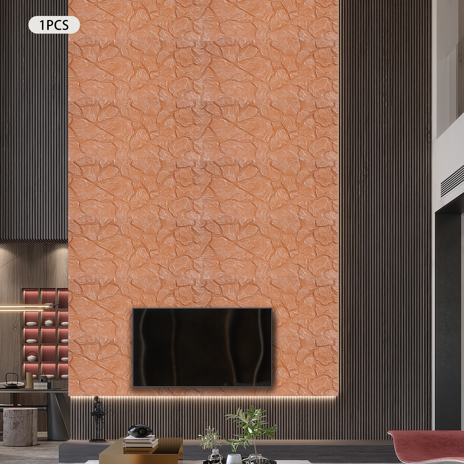 PU Wall Panel, Faux Stone Wall Panel, Faux Stone Siding Panel for Interior Exterior Decor (47.24*22.05*0.79in) Reddish Brown