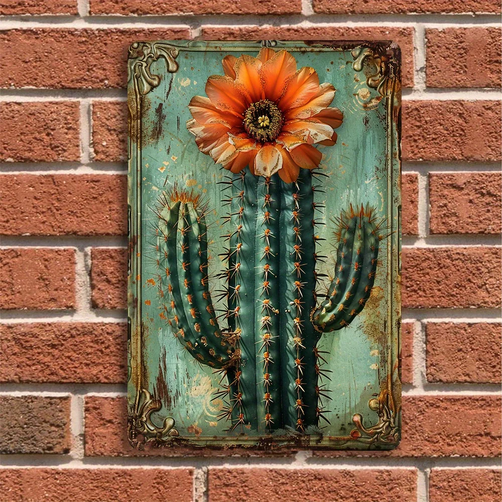 1PC Vintage Cactus Flower Iron Sign Wall Art Decoration for Home Bar Cafe Garage Cactus Bouquet Room Decorative Signs