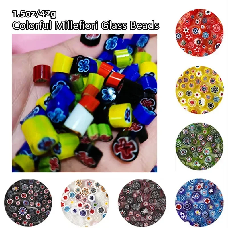 1.5oz/42g Colorful Millefiori Mosaic Tiles Glass Fusion Tile Thousand Flower Beads Cylinder Shape DIY Crafts Material