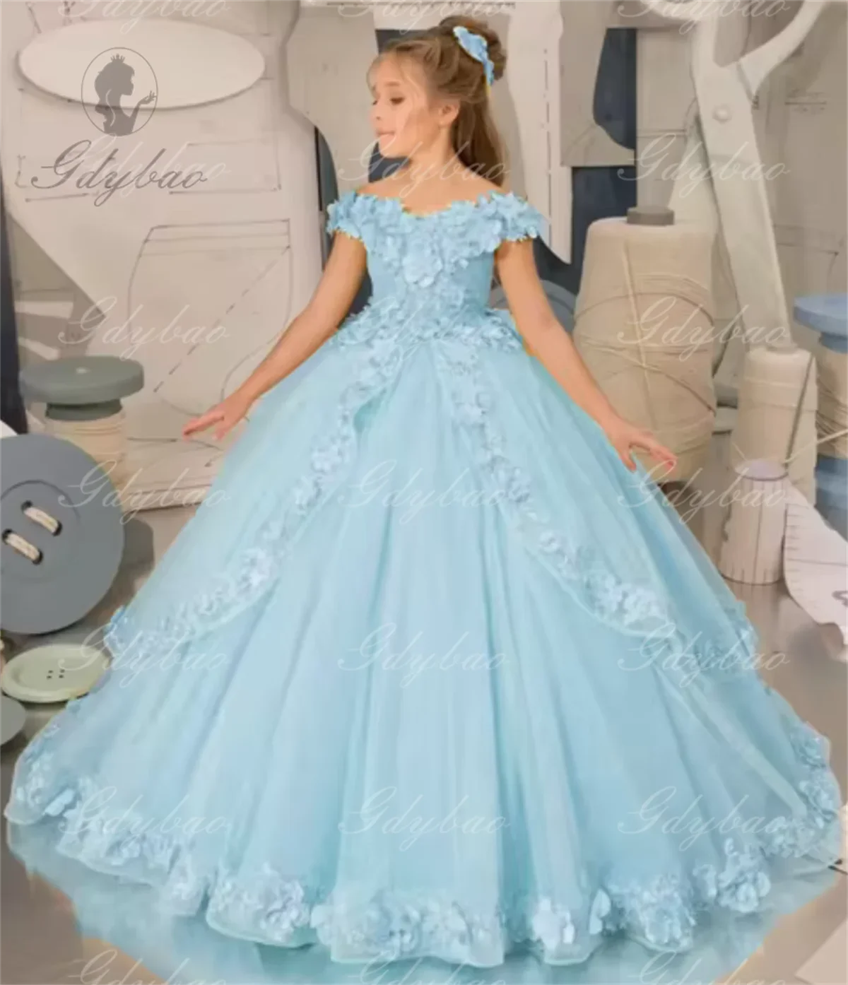 Robe de mariage en dentelle à fleurs pour filles, avec des appliques moelleuses, pour première Communion, anniversaire, mariage, spectacle, soirée pour enfants