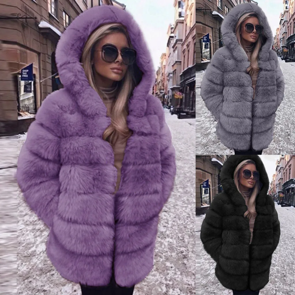 

Women Faux Fur Hooded Coat Spring Winter Cold Female Overcoat Luxury Synthetic Fur Jacket Outerwears Y2k Hairy Shaggy Clothing