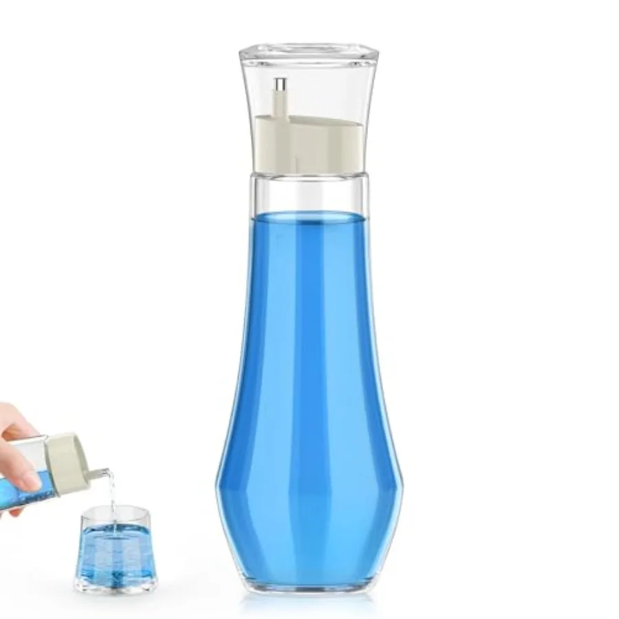 

Glass Mouthwash Dispenser for Bathroom, 8.8 oz Refillable Mouthwash Container With Lid Cup, Small Clear Mouthwash Bottle for Co