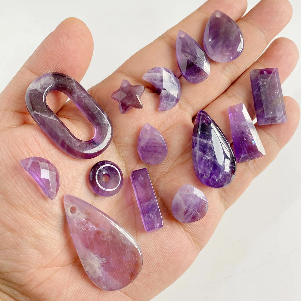 Natural Amethysts Pendant Waterdrop Shape Purple Crystal Quartz Star Crescent Charms For Jewelry Making Necklace DIY Bracelet
