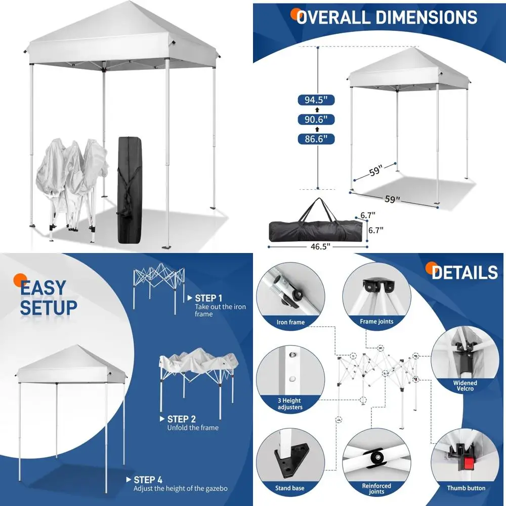 

Instant 5x5 Outdoor Pop Up Canopy Tent with Carry Bag, Easy Setup Shelter for Patio, Balcony, Backyard