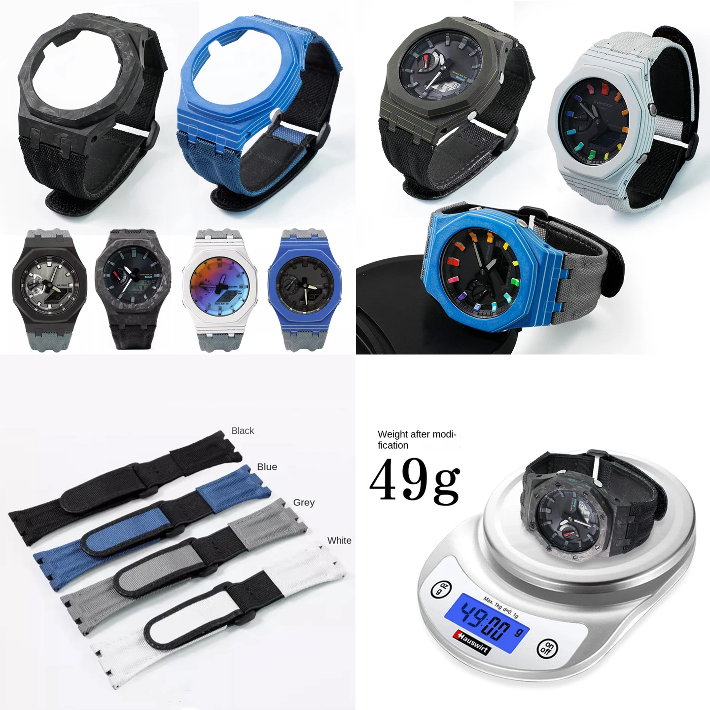 

GA2100 Carbon Fiber Case Loop Nylon Strap Mod Kit Ultra-light Bezel&Watchband For Casio Farmhouse Oak GA-2100 GA-2110 GA-B2100