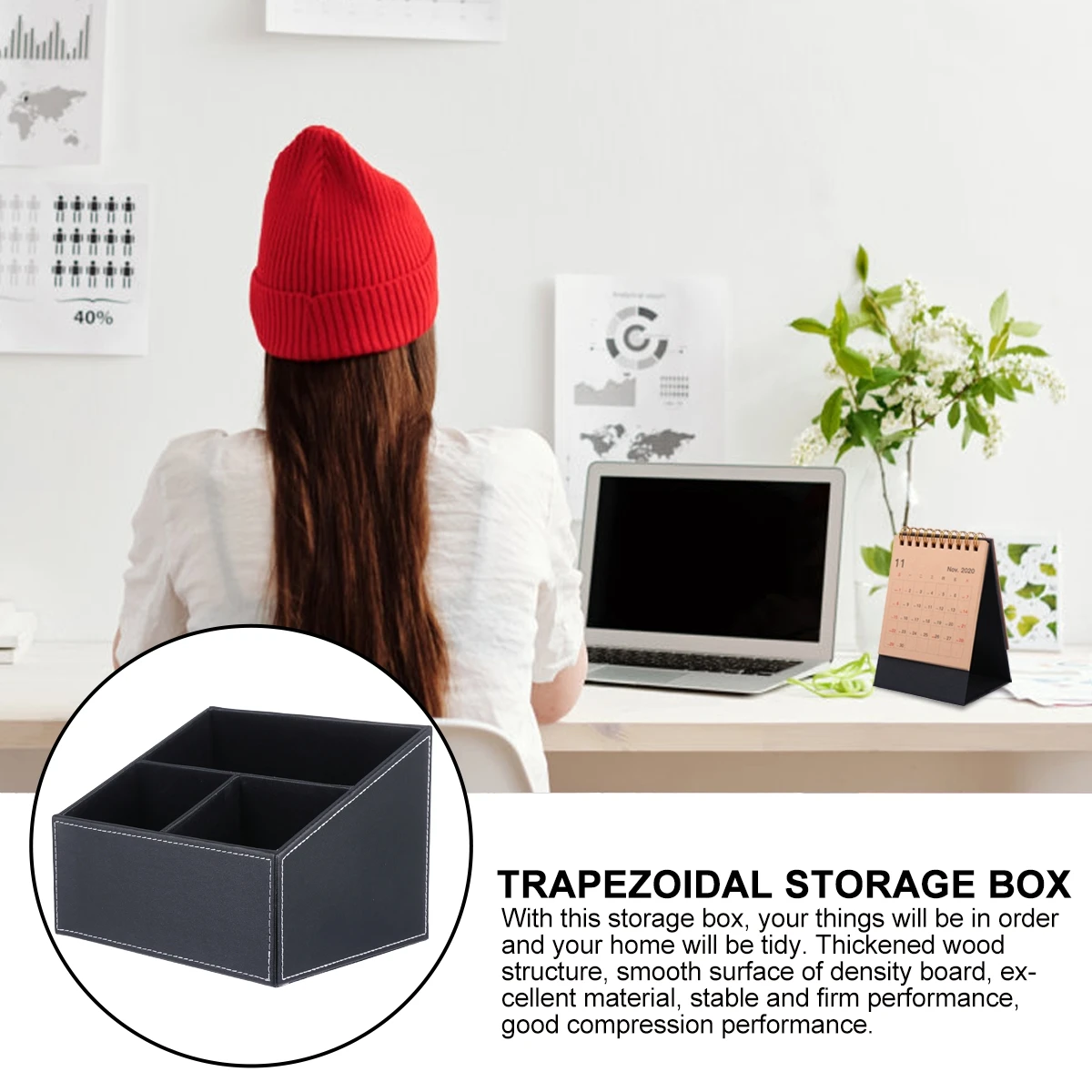 

1pc Multifunctional Remote Control Storage Box Waterproof Surface Desktop Makeup Organizer Thickened Wood Structure