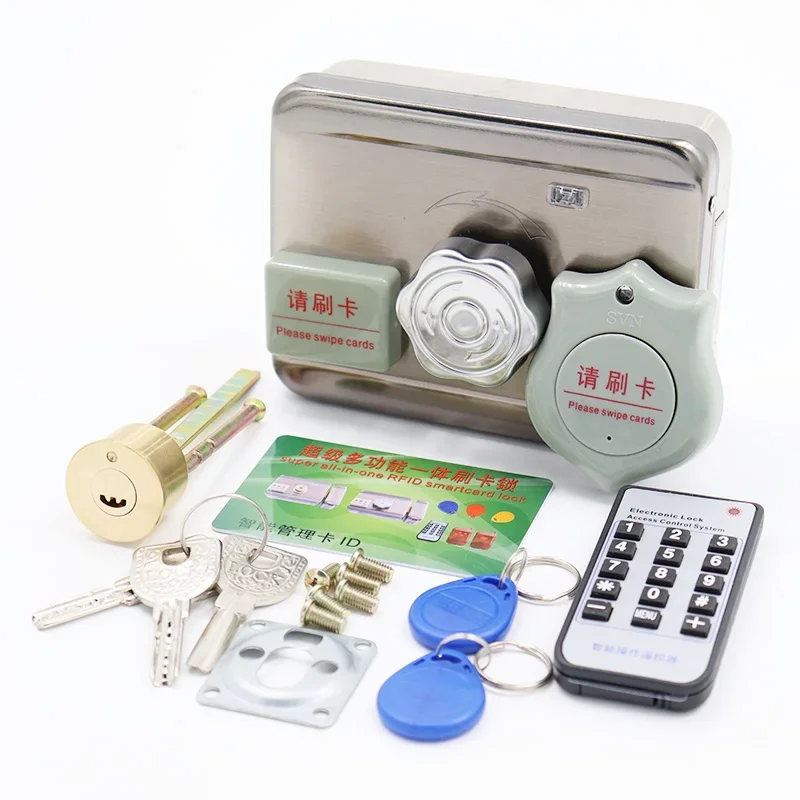 20pc Tags DC12V Door & Gate Access Control System Electronic Integrated RFID Door Rim Lock W/ 1000 Users RFID Reader for Interco
