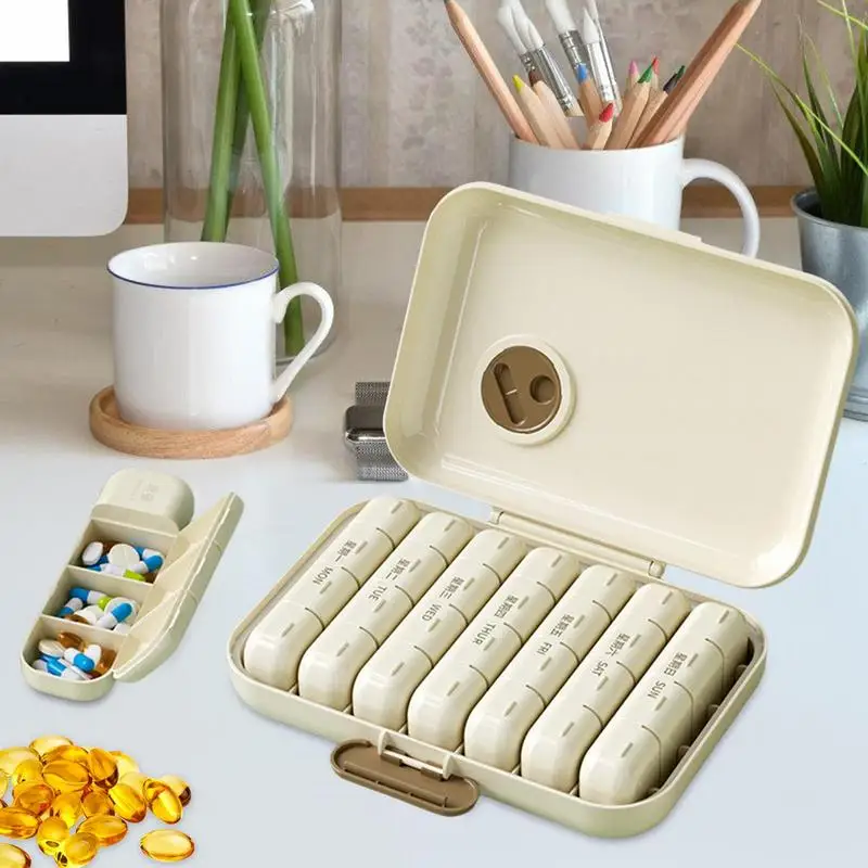 Wekelijkse pillenorganizer, een rij, 4 roosters, draagbare reispillendoos met grote opening voor vitaminen, medicijnsupplementen, visoliën